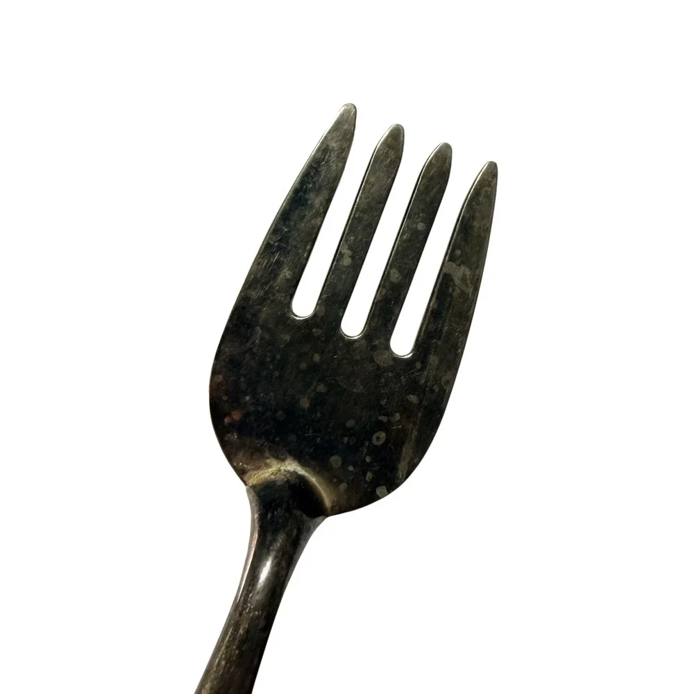 Vintage Salad Serving Set Faceted Glass Handles Silver Tone Fork Spoon 2 Piece